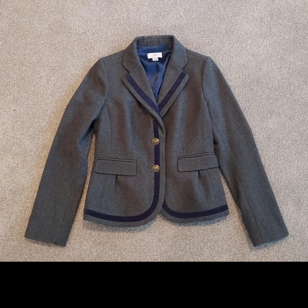Ann Taylor LOFT Gray/Navy Wool Blazer Sz 4